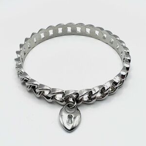 Graziano Silver Tone Heart Lock Dangle Curb Link Bangle Bracelet